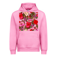 Fuchsia Pink valentines day coffee cups and love letter with xoxo and leopard seaml Urban Hoodie - BundleAndBundleShop
