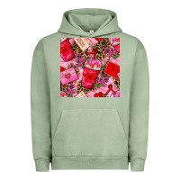 Pigment Oil Green valentines day coffee cups and love letter with xoxo and leopard seaml Urban Hoodie - BundleAndBundleShop