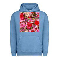 Pigment Pebble Blue valentines day coffee cups and love letter with xoxo and leopard seaml Urban Hoodie - BundleAndBundleShop