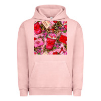 Pigment Salmon valentines day coffee cups and love letter with xoxo and leopard seaml Urban Hoodie - BundleAndBundleShop