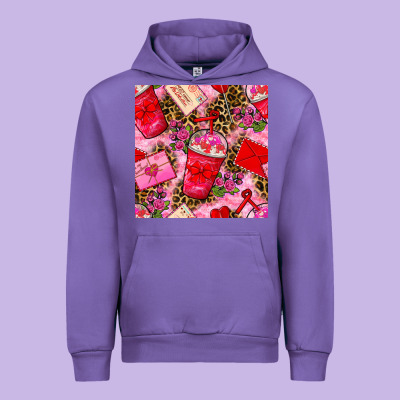 Valentines Day Coffee Cups And Love Letter With Xoxo And Leopard Seaml Urban Hoodie Designed By Bundleandbundleshop