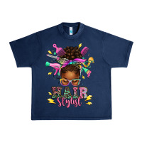 Navy hair stylist afro messy bun Urban Heavy Tee - texasbilliewilder