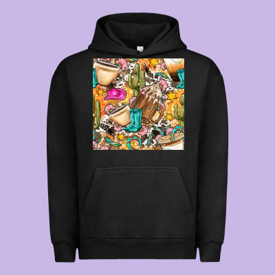Western Cowgirl Coffee Cup With Cowhide Seamless Pattern Bbs Urban Hoodie Designed By Bundleandbundleshop