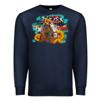 Navy horse with sunflowers Premium Sweatshirt - Artiststas