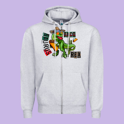 Taco Saurus Rex Zipper Hoodie Designed By Cowhidedigitalart