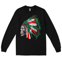 Black mexican indian headdress with skull Long Sleeve Tee - RanaPortraitStore