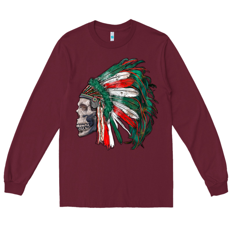 Mexican Indian Headdress With Skull Long Sleeve Tee by RanaPortraitStore | Teevron