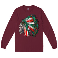 Burgundy mexican indian headdress with skull Long Sleeve Tee - RanaPortraitStore