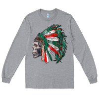 Heather Grey mexican indian headdress with skull Long Sleeve Tee - RanaPortraitStore