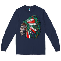 Navy mexican indian headdress with skull Long Sleeve Tee - RanaPortraitStore