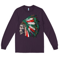 Plum mexican indian headdress with skull Long Sleeve Tee - RanaPortraitStore