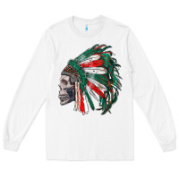 White mexican indian headdress with skull Long Sleeve Tee - RanaPortraitStore