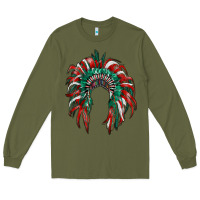 Army Green mexican flag indian headdress Long Sleeve Tee - RanaPortraitStore