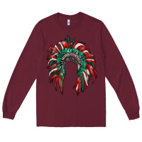 Burgundy mexican flag indian headdress Long Sleeve Tee - RanaPortraitStore