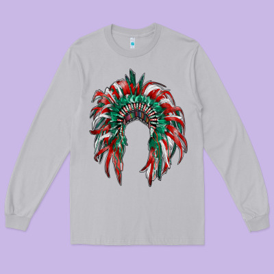 Mexican Flag Indian Headdress Long Sleeve Tee Designed By Ranaportraitstore