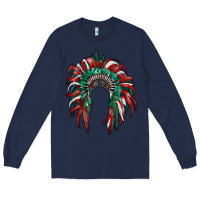 Navy mexican flag indian headdress Long Sleeve Tee - RanaPortraitStore