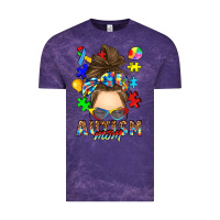 Cloud Purple messy bun autism mom Vintage Tee - RanaPortraitStore