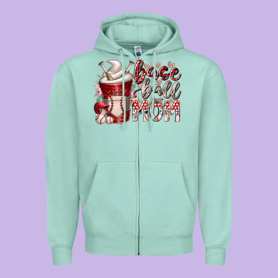 Baseball Mom Coffee Zipper Hoodie Designed By Racoondesign
