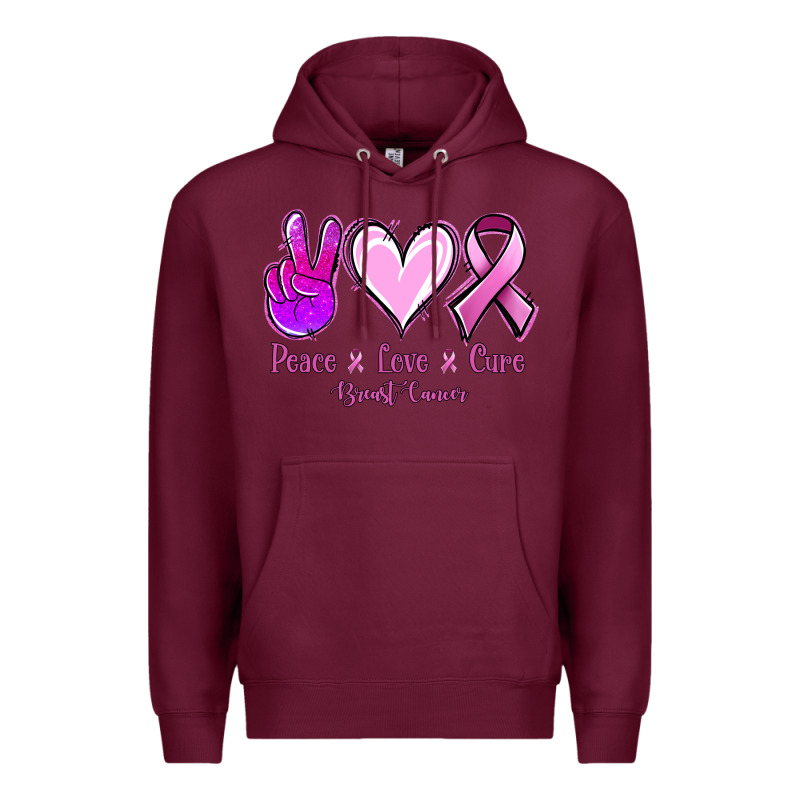 Peace Love Cure Breast Cancer Premium Hoodie by NancyCooperArtShop | Teevron