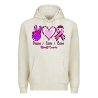 Oatmeal Heather Peace love cure Breast Cancer Premium Hoodie - NancyCooperArtShop