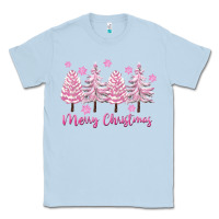 Dusty Blue Merry Christmas Trees Classic Tee - FaDigitalArtStudio