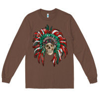 Chestnut mexican flag indian headdress with  skull Long Sleeve Tee - RanaPortraitStore