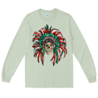 Matcha mexican flag indian headdress with  skull Long Sleeve Tee - RanaPortraitStore