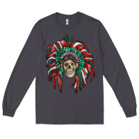 Smoke mexican flag indian headdress with  skull Long Sleeve Tee - RanaPortraitStore