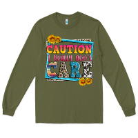 Army Green caution i really don't care Long Sleeve Tee - Zillion Design Studio