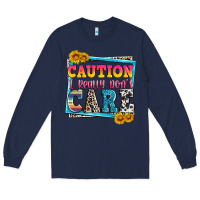 Navy caution i really don't care Long Sleeve Tee - Zillion Design Studio