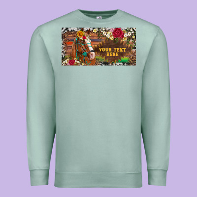 (preview)western Turquoise Gemstone Horse Cowhide Leopard Floral Backg Premium Sweatshirt Designed By Artiststas