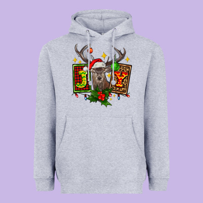 Joy With Reindeer Ado Heavyweight Hoodie Designed By Adodesignshop