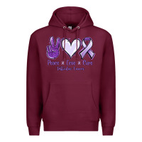 Burgundy Peace love cure Testicular Cancer Premium Hoodie - NancyCooperArtShop