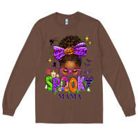 Chestnut Halloween Afro Messy Bun Spooky Mama Long Sleeve Tee - texasbilliewilder