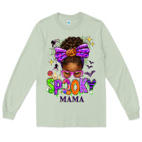 Matcha Halloween Afro Messy Bun Spooky Mama Long Sleeve Tee - texasbilliewilder