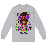 Moon Dust Halloween Afro Messy Bun Spooky Mama Long Sleeve Tee - texasbilliewilder