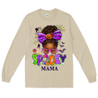 Mushroom Halloween Afro Messy Bun Spooky Mama Long Sleeve Tee - texasbilliewilder