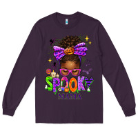 Plum Halloween Afro Messy Bun Spooky Mama Long Sleeve Tee - texasbilliewilder