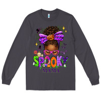 Smoke Halloween Afro Messy Bun Spooky Mama Long Sleeve Tee - texasbilliewilder