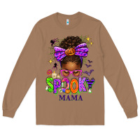 Toasted Coconut Halloween Afro Messy Bun Spooky Mama Long Sleeve Tee - texasbilliewilder