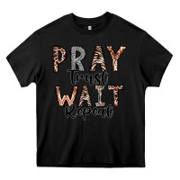 Black Pray Trust Wait Repeat Heavy Core Tee - CowhideDigitalArt