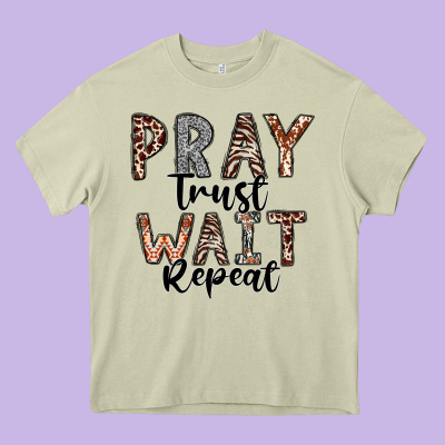 Pray Trust Wait Repeat Heavy Core Tee Designed By Cowhidedigitalart