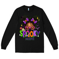 Black Spooky Mini Halloween Messy Bun Long Sleeve Tee - texasbilliewilder