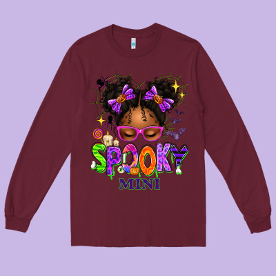 Spooky Mini Halloween Messy Bun Long Sleeve Tee Designed By Texasbilliewilder