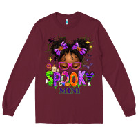 Burgundy Spooky Mini Halloween Messy Bun Long Sleeve Tee - texasbilliewilder