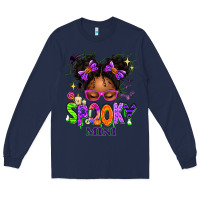 Navy Spooky Mini Halloween Messy Bun Long Sleeve Tee - texasbilliewilder