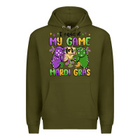 Army Green i paused my game for mardi gras Premium Hoodie - MaliasSmallBusiness