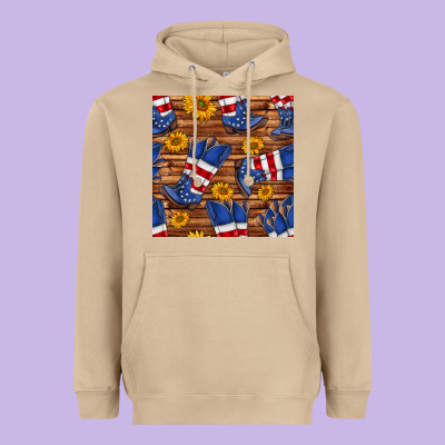 America Western Boots And Sunflower Seamless Pattern Heavyweight Hoodie Designed By Bundleandbundleshop
