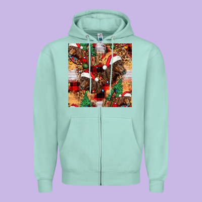 Christmas Horse Leopard Tartan Zipper Hoodie Designed By Fadigitalartstudio