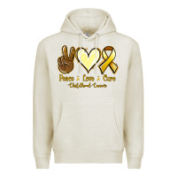 Oatmeal Heather Peace love cure Bone Cancer Premium Hoodie - NancyCooperArtShop